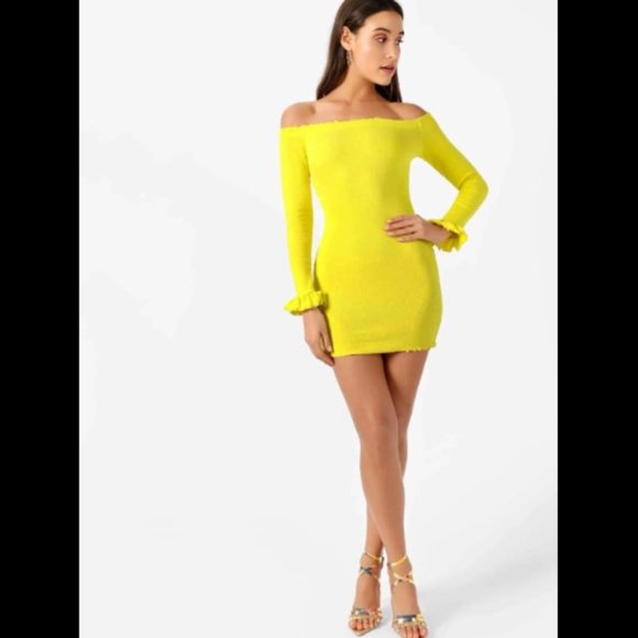 Yellow Off Shoulder Ruffled Dress - Picture 6 of 8